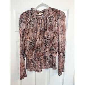 JOIE Blouse - Long Sleeve Brown Paisley - size XL